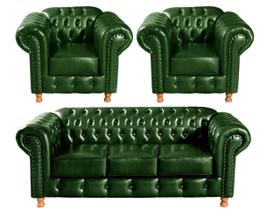 Conjunto de Sofá 3 Lugares e 2 Poltronas Chesterfield Luís Xv Verde Conjunto de Sofá 3 Lugares e 2 Poltronas Chesterfield Luís Xv Verde