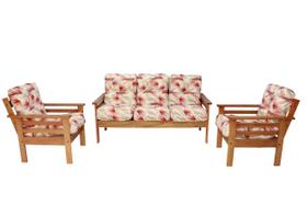 Conjunto de sofá 3 lugares e poltronas em madeira