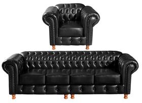 Conjunto de Sofá 4 Lugares e 1 Poltrona Chesterfield Luís Xv Preto