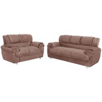Conjunto de Sofá 7025 com 2 e 3 Lugares em Tecido Suede Cor Marrom