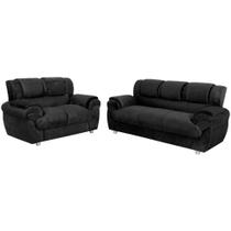 Conjunto de Sofá 7025 com 2 e 3 Lugares em Tecido Suede Cor Preto