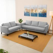 Conjunto de Sofá Antúrio 3 e 2 Lugares com Usb em Linho CabeCasa MadeiraOriginals Cinza