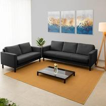 Conjunto de Sofá Antúrio 3 e 2 Lugares com Usb em Linho CabeCasa MadeiraOriginals Cinza Escuro