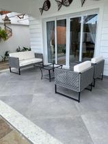 Conjunto de Sofá Bahamas Em Corda Náutica em Tela - 1 Sofá + 2 Poltronas + Mesa centro - Tecido Duna Cru