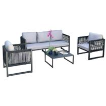 Conjunto de Sofá Belga 2 Poltronas Corda Náutica + Mesinha Área Externa Interna