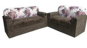 Conjunto de Sofá de 2 e 3 Lugares Marrom Estampado