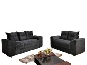 Conjunto de Sofá de 2 e 3 lugares Porto Preto Suede Resistente Promoção