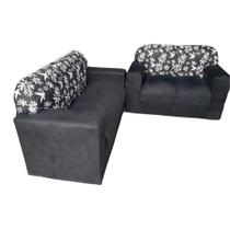 Conjunto de Sofá de 2 e 3 Lugares Preto Estampado