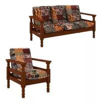 Conjunto de Sofá de Madeira Maciça 3 e 1 lugar