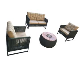 Conjunto De Sofá E Poltronas De Corda Náutica E Alumínio