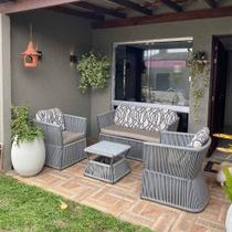 Conjunto de Sofá em Corda Náutica Bambu - 1 Sofá 2l + 2 Poltronas + 1 Mesa Centro