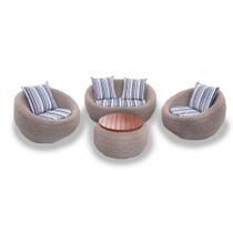 Conjunto de Sofá em Corda Náutica Bola - 1 Sofá 2L + 2 Poltronas + Mesa Centro - Tecido Illimani Azul Conjunto de Sofá em Corda Náutica Bola - 1 Sofá 2L + 2 Poltronas + Mesa Centro - Tecido Illimani Azul