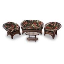 Conjunto de Sofá Fibra Sintética 19 - 1 Sofá 2 L + 2 Poltronas + 1 Mesa Centro - Tecido Maui Preto
