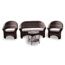 Conjunto de Sofá Fibra Sintética Bali - 1 Sofá 2L + 2 Poltronas + 1 Mesa Centro - Tecido Duna Cru