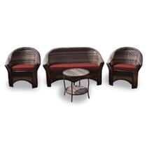 Conjunto de Sofá Fibra Sintética Bali - 1 Sofá 2L + 2 Poltronas + 1 Mesa Centro - Tecido Duna Vermelho