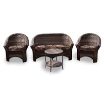 Conjunto de Sofá Fibra Sintética Bali - 1 Sofá 2L + 2 Poltronas + 1 Mesa Centro - Tecido Maui Preto