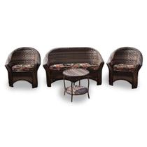 Conjunto de Sofá Fibra Sintética Bali - 1 Sofá 2L + 2 Poltronas + 1 Mesa Centro - Tecido Maui Preto