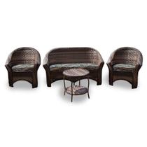 Conjunto de Sofá Fibra Sintética Bali - 1 Sofá 2L + 2 Poltronas + 1 Mesa Centro - Tecido Palmares Petróleo