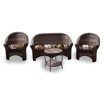 Conjunto de Sofá Fibra Sintética Bali - 1 Sofá 2L + 2 Poltronas + 1 Mesa Centro - Tecido Revieira Marrom Conjunto de Sofá Fibra Sintética Bali - 1 Sofá 2L + 2 Poltronas + 1 Mesa Centro - Tecido Revieira Marrom