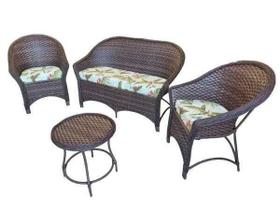 Conjunto de Sofá Fibra Sintética Bali Fino - 1 Sofá 2L + 2 Poltronas + 1 Mesa Centro - Búzios Verde
