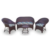 Conjunto de Sofá Fibra Sintética Bali Promo - 1 Sofá 2L + 2 Poltronas + 1 Mesa Centro - Tecido Costela de Adão Azul