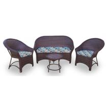 Conjunto de Sofá Fibra Sintética Bali Promo - 1 Sofá 2L + 2 Poltronas + 1 Mesa Centro - Tecido Costela de Adão Azul