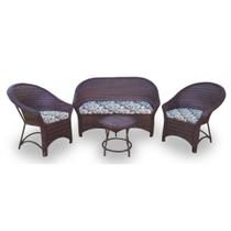 Conjunto de Sofá Fibra Sintética Bali Promo - 1 Sofá 2L + 2 Poltronas + 1 Mesa Centro - Tecido Costela de adão verde