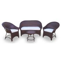 Conjunto de Sofá Fibra Sintética Bali Promo - 1 Sofá 2L + 2 Poltronas + 1 Mesa Centro - Tecido Duna Cru
