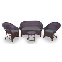 Conjunto de Sofá Fibra Sintética Bali Promo - 1 Sofá 2L + 2 Poltronas + 1 Mesa Centro - Tecido Duna Fendi