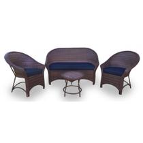 Conjunto de Sofá Fibra Sintética Bali Promo - 1 Sofá 2L + 2 Poltronas + 1 Mesa Centro - Tecido Duna Midnight