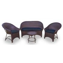 Conjunto de Sofá Fibra Sintética Bali Promo - 1 Sofá 2L + 2 Poltronas + 1 Mesa Centro - Tecido Duna Preto