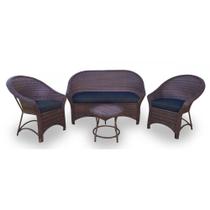 Conjunto de Sofá Fibra Sintética Bali Promo - 1 Sofá 2L + 2 Poltronas + 1 Mesa Centro - Tecido Duna Preto