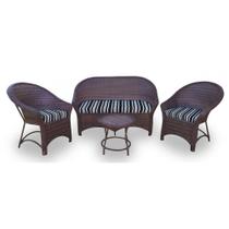 Conjunto de Sofá Fibra Sintética Bali Promo - 1 Sofá 2L + 2 Poltronas + 1 Mesa Centro - Tecido Friso Preto
