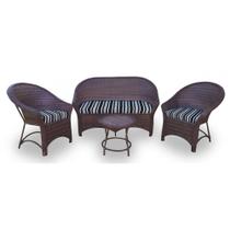 Conjunto de Sofá Fibra Sintética Bali Promo - 1 Sofá 2L + 2 Poltronas + 1 Mesa Centro - Tecido Friso Preto