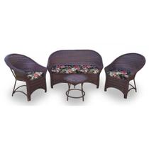 Conjunto de Sofá Fibra Sintética Bali Promo - 1 Sofá 2L + 2 Poltronas + 1 Mesa Centro - Tecido Maui Preto