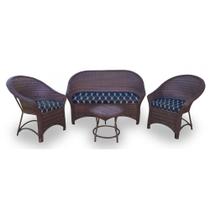 Conjunto de Sofá Fibra Sintética Bali Promo - 1 Sofá 2L + 2 Poltronas + 1 Mesa Centro - Tecido Nautical Marinho