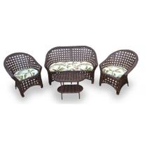 Conjunto de Sofá Fibra Sintética Bali Trança - 1 Sofá 2L + 2 Poltronas + 1 Mesa de Centro - Búzios V
