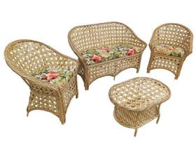 Conjunto de Sofá Fibra Sintética Bananeira Berlim Trançando - 1 Sofá 2L + 2 Poltronas + 1 Mesa Centro - Tecido Saquarema