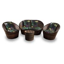 Conjunto de Sofá Fibra Sintética Bola - 1 Sofá 2 L + 2 Poltronas + 1 Mesa Centro - Tecido Acordes