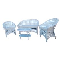 Conjunto de Sofá Fibra Sintética Branca Bali Trançado - 1 Sofá 2L + 2 Poltronas + 1 Mesa de Centro - Tecido Duna Cru Conjunto de Sofá Fibra Sintética Branca Bali Trançado - 1 Sofá 2L + 2 Poltronas + 1 Mesa de Centro - Tecido Duna Cru