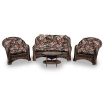 Conjunto de Sofá Fibra Sintética Bruxelas - 1 Sofá 2 L + 2 Poltronas + 1 Mesa Centro - Tecido Maui Preto
