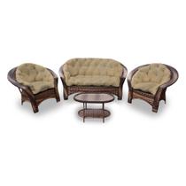 Conjunto de Sofá Fibra Sintética Cairo - 1 Sofá 2 L + 2 Poltronas + 1 Mesa Centro - Tecido Duna Deserto