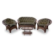 Conjunto de Sofá Fibra Sintética Cairo - 1 Sofá 2 L + 2 Poltronas + 1 Mesa Centro - Tecido Duna Fendi