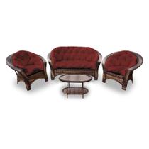 Conjunto de Sofá Fibra Sintética Cairo - 1 Sofá 2 L + 2 Poltronas + 1 Mesa Centro - Tecido Duna Vermelho
