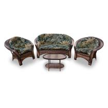 Conjunto de Sofá Fibra Sintética Cairo - 1 Sofá 2 L + 2 Poltronas + 1 Mesa Centro - Tecido Palmares Petróleo