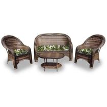 Conjunto de Sofá Fibra Sintética Caribe - 1 Sofá 2L + 2 Poltronas + 1 Mesa Centro - Zimbros Verde