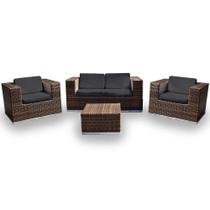 Conjunto de Sofá Fibra Sintética Cidade do Cabo - 1 Sofá 2L + 2 Poltronas + 1 Mesa Centro - Tecido Duna Preto