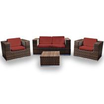 Conjunto de Sofá Fibra Sintética Cidade do Cabo - 1 Sofá 2L + 2 Poltronas + 1 Mesa Centro - Tecido Duna Vermelho