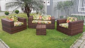 Conjunto de Sofá Fibra Sintética Cidade do México - 1 Sofá 2L + 2 Poltronas + 1 Mesa Centro - Tecido Saquarema