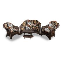 Conjunto de Sofá Fibra Sintética Janaína - 1 Sofá 2L + 2 Poltronas + 1 Mesa Centro - Tecido Revieira Marrom